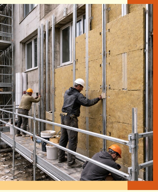 Утепление вентилируемого фасада в Касимах от 6089 руб/м2 — монтаж и утепление вентфасад | ТепломастерКсм